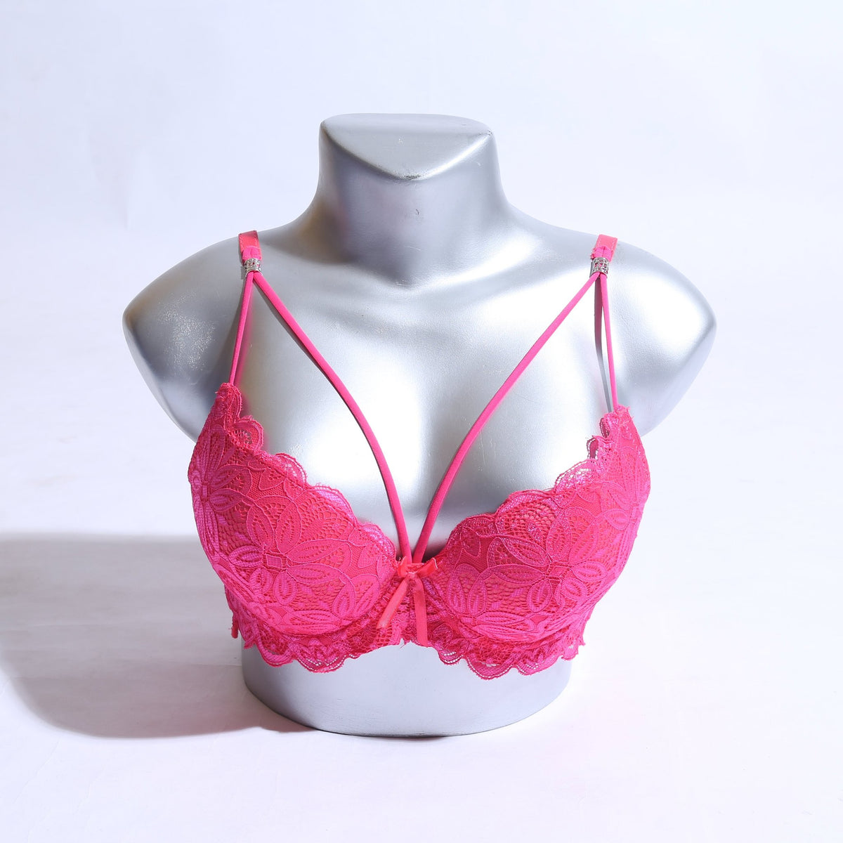 WOMEN LACE G-STRING PADDED BRA - SHOCKING PINK ( 1056 )