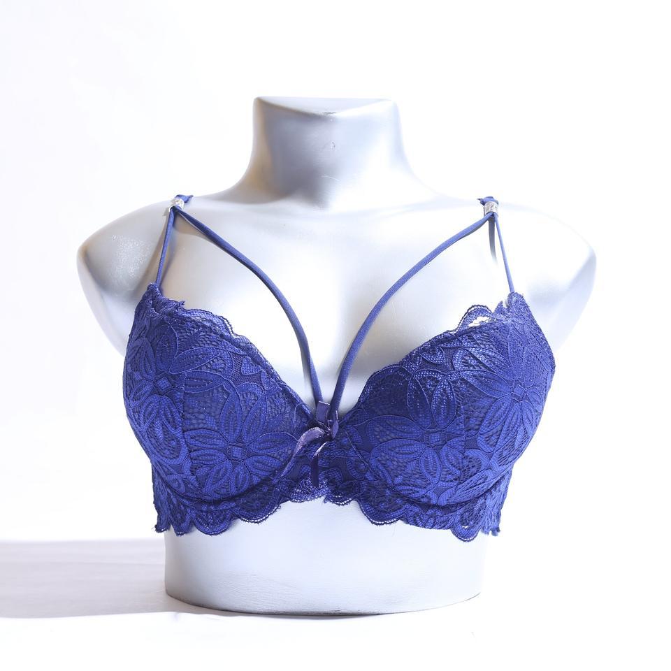 WOMEN LACE G-STRING PADDED BRA - BLUE (1058 )