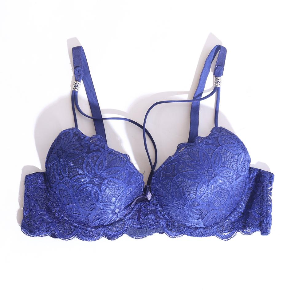 WOMEN LACE G-STRING PADDED BRA - BLUE (1058 )