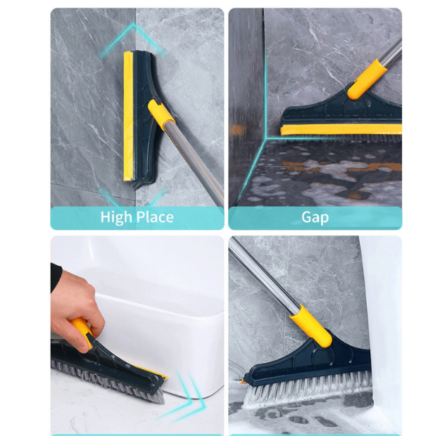 2 In 1 Floor Scrub Brush with Window Squeegee 120 Degrees Rotatable Long Handle