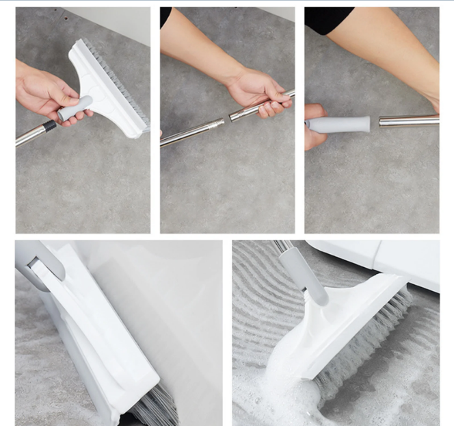 2 In 1 Floor Scrub Brush with Window Squeegee 120 Degrees Rotatable Long Handle
