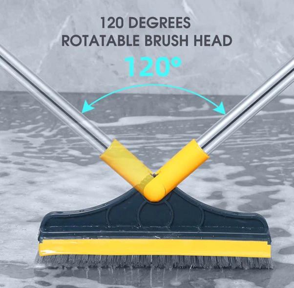 2 In 1 Floor Scrub Brush with Window Squeegee 120 Degrees Rotatable Long Handle
