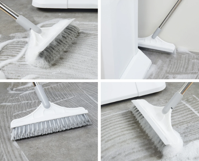 2 In 1 Floor Scrub Brush with Window Squeegee 120 Degrees Rotatable Long Handle