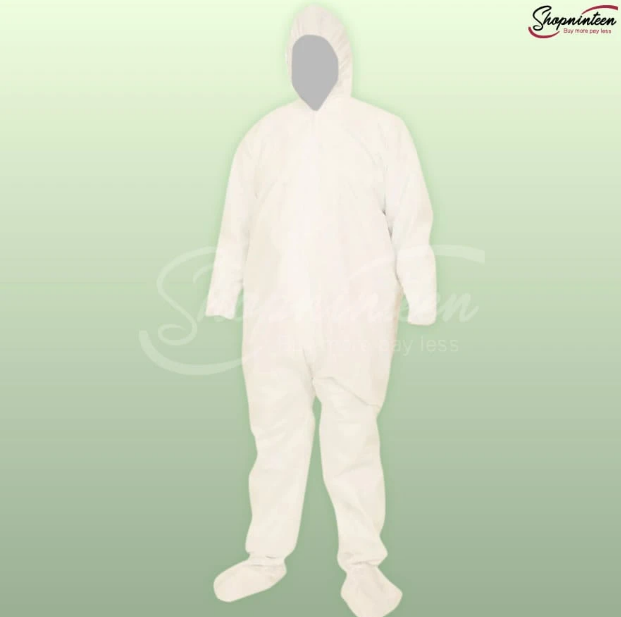 UNISEX PLAIN HAZMAT 50 GSM DISPOSABLE HOODED SUIT WITH SHOE COVER
