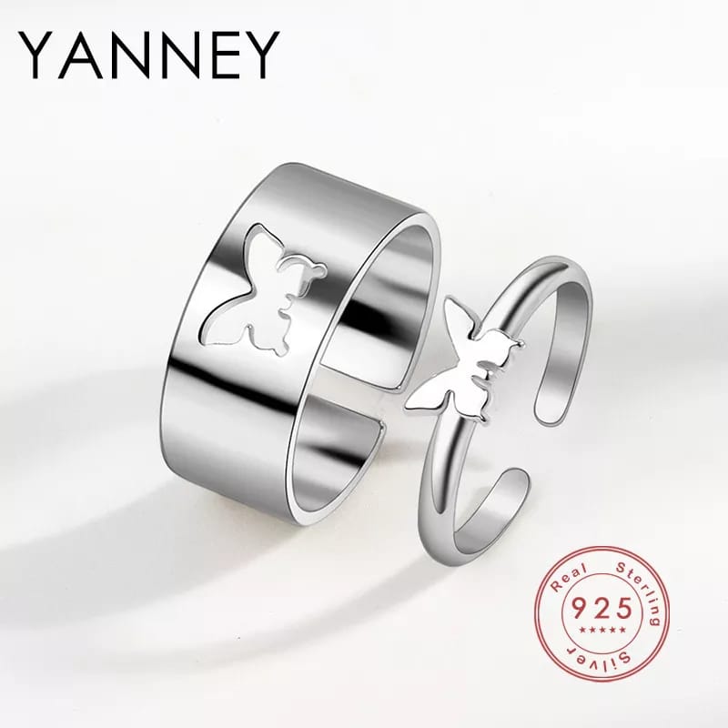 Hot Selling 2 Piece Open Couple Ring Men Women Ring Combination Butterfly Fashion Simple Ring Jewelry