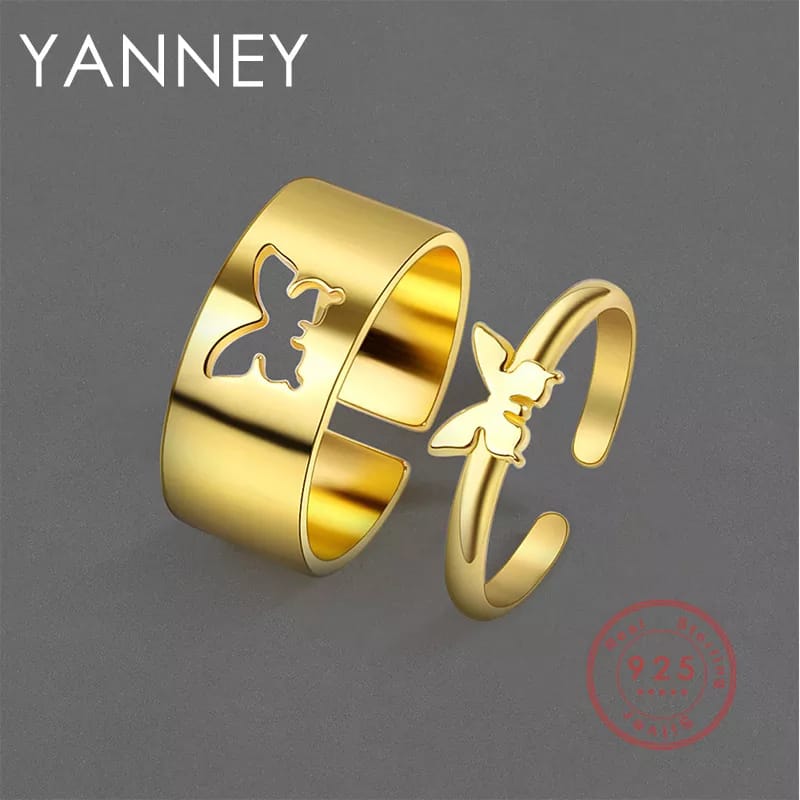 Hot Selling 2 Piece Open Couple Ring Men Women Ring Combination Butterfly Fashion Simple Ring Jewelry