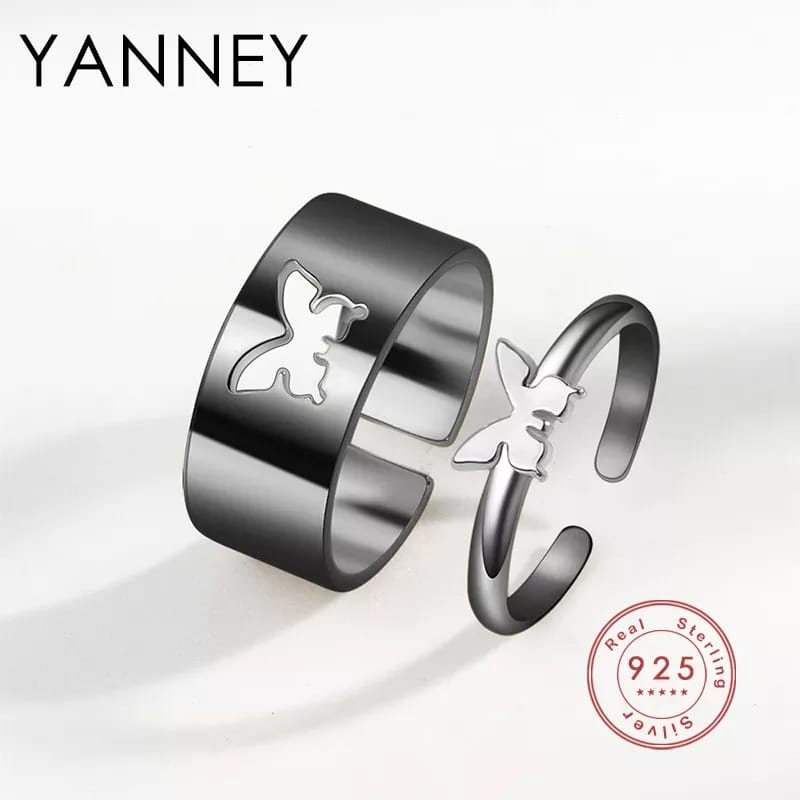 Hot Selling 2 Piece Open Couple Ring Men Women Ring Combination Butterfly Fashion Simple Ring Jewelry