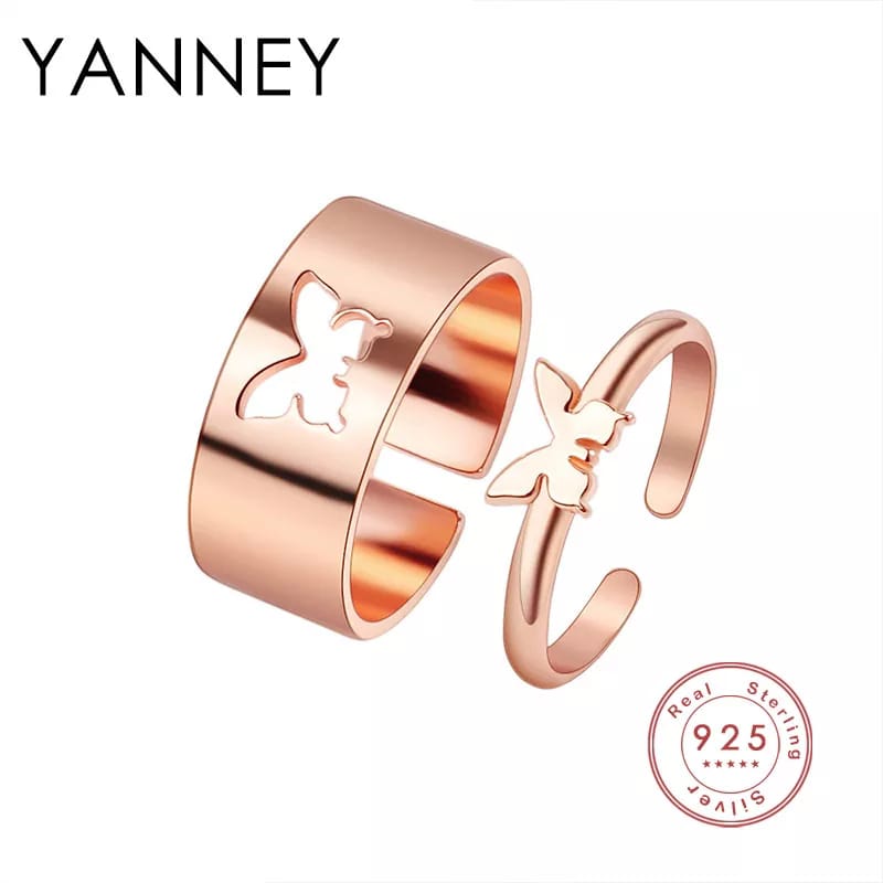 Hot Selling 2 Piece Open Couple Ring Men Women Ring Combination Butterfly Fashion Simple Ring Jewelry