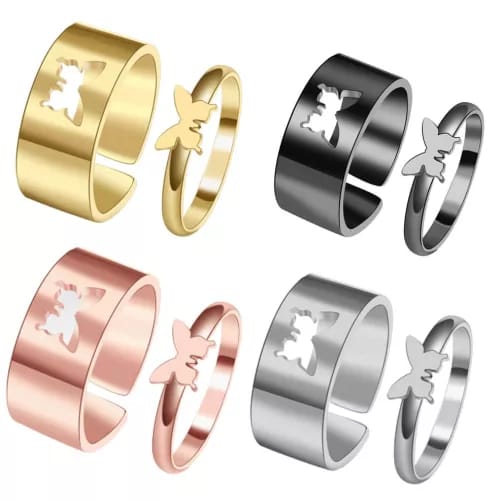Hot Selling 2 Piece Open Couple Ring Men Women Ring Combination Butterfly Fashion Simple Ring Jewelry