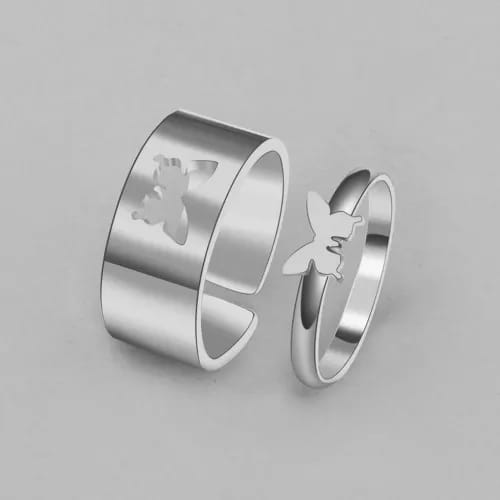 Hot Selling 2 Piece Open Couple Ring Men Women Ring Combination Butterfly Fashion Simple Ring Jewelry