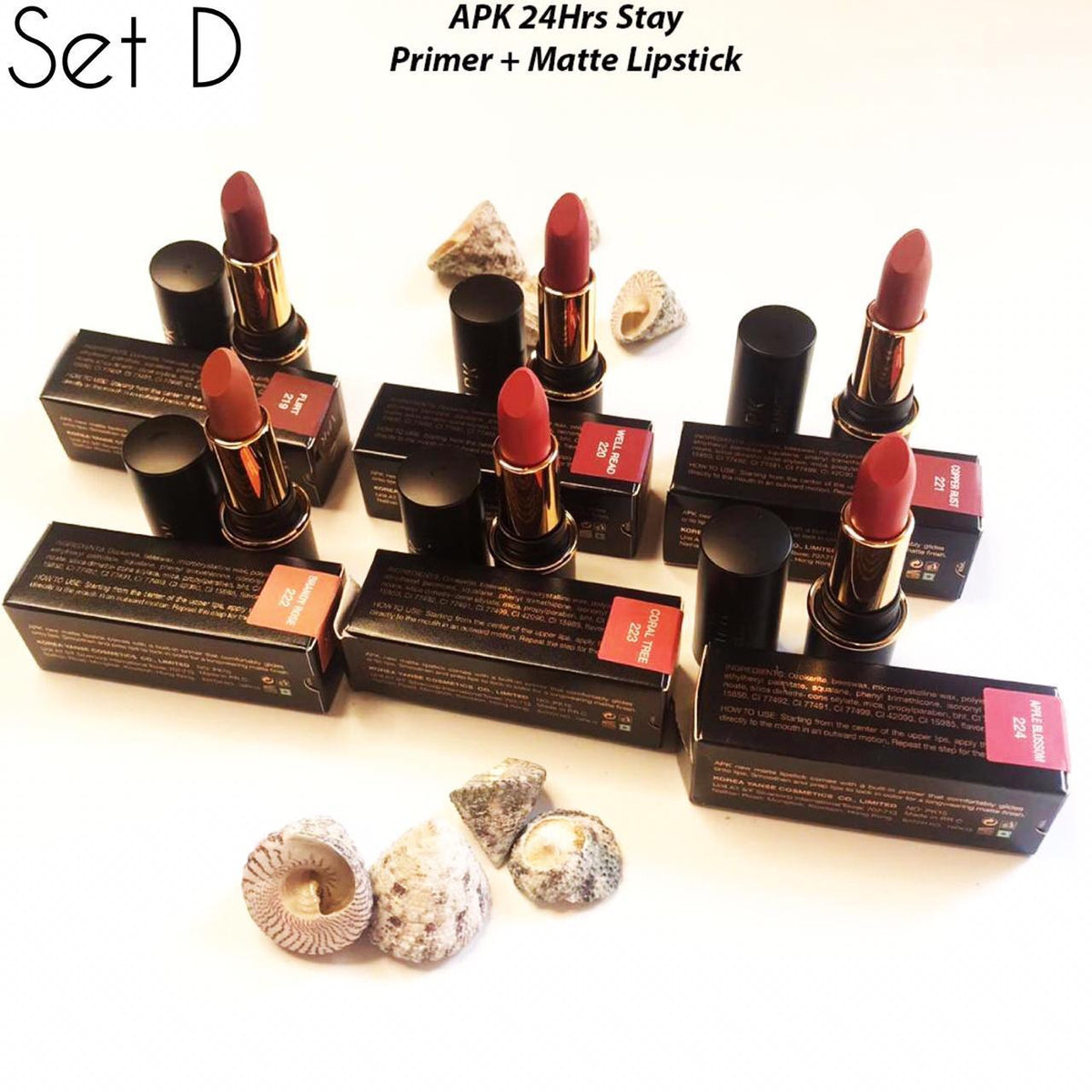 Apk matte+primer lipstick long lasting  pack of (Six) 6