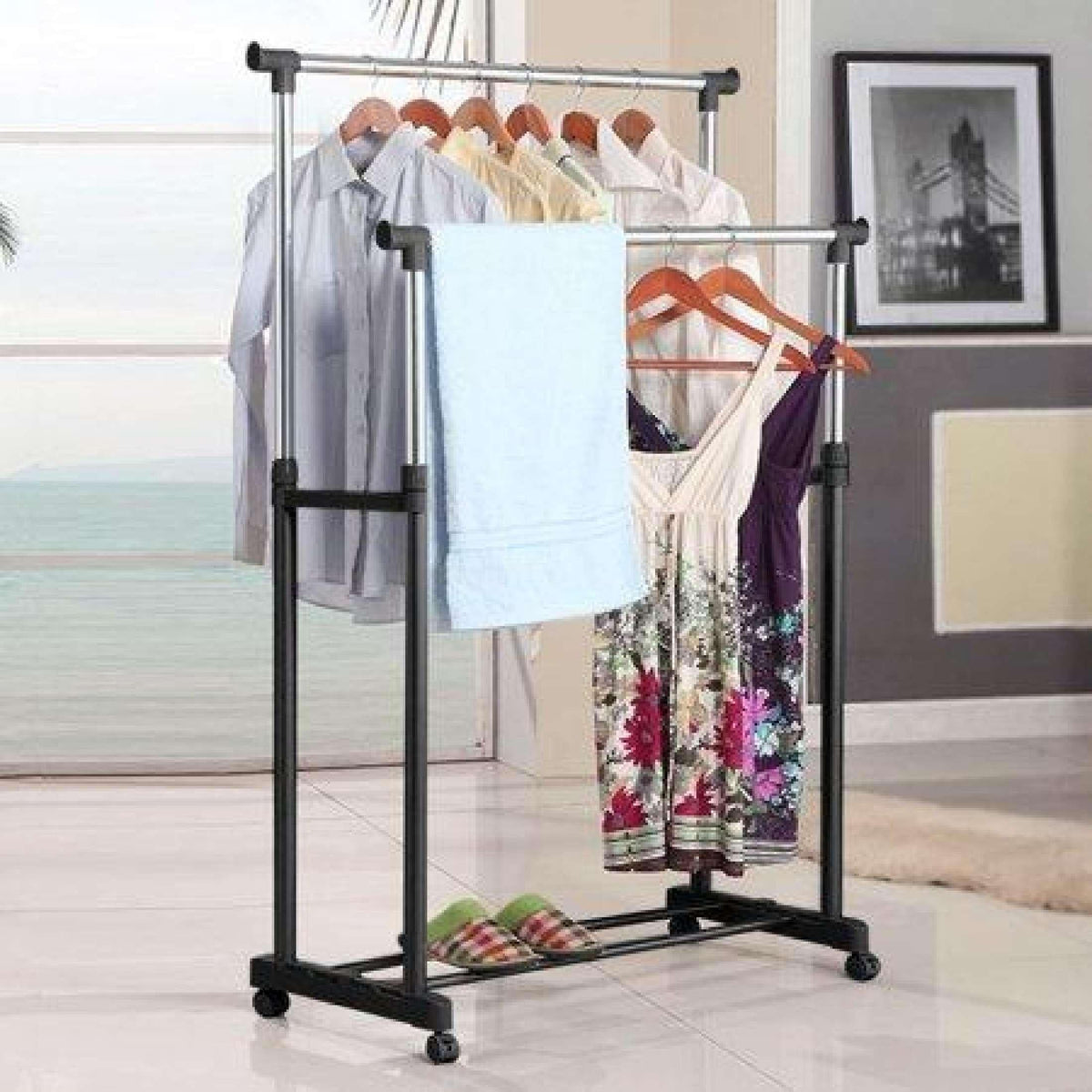 Lowes portable adjustable stainless steel rack clothes hanger pole