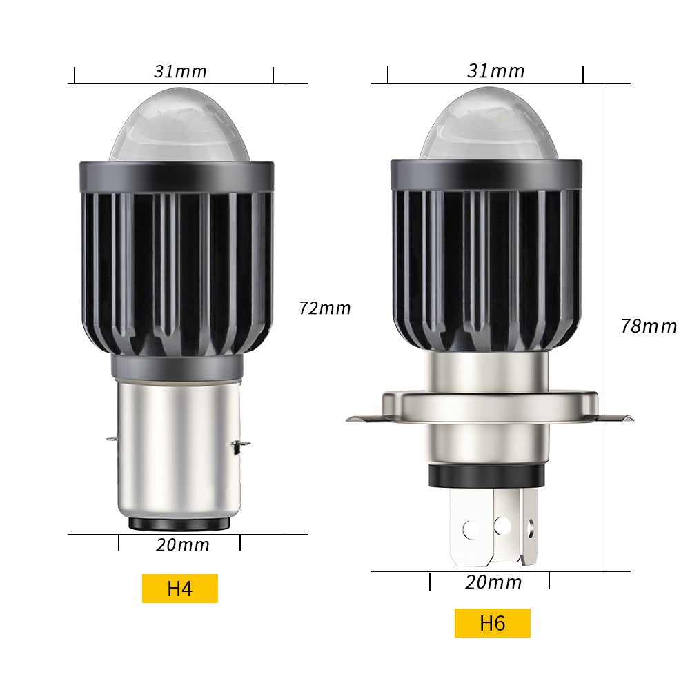 H4 Motorcycle Mini LED Projector Headlight Bulbs Dual Colors White Yellow ATV Scooter E-Bikes Head Light Lamp