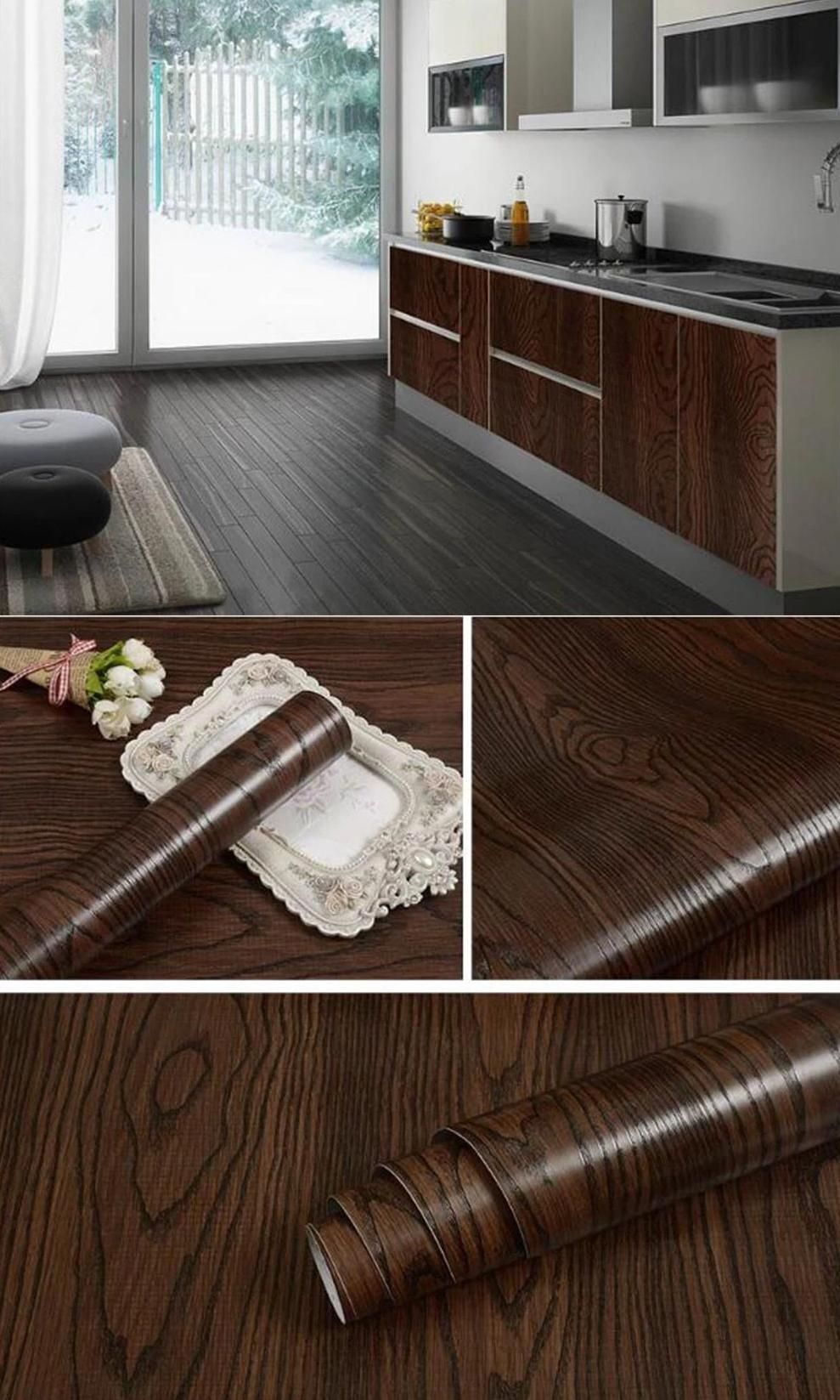 New Waterproof Wood Grain Wallpaper Self Adhesive Vinyl Modern Cabinet Kitchen Furniture Decoration Sticker Contact Paper.