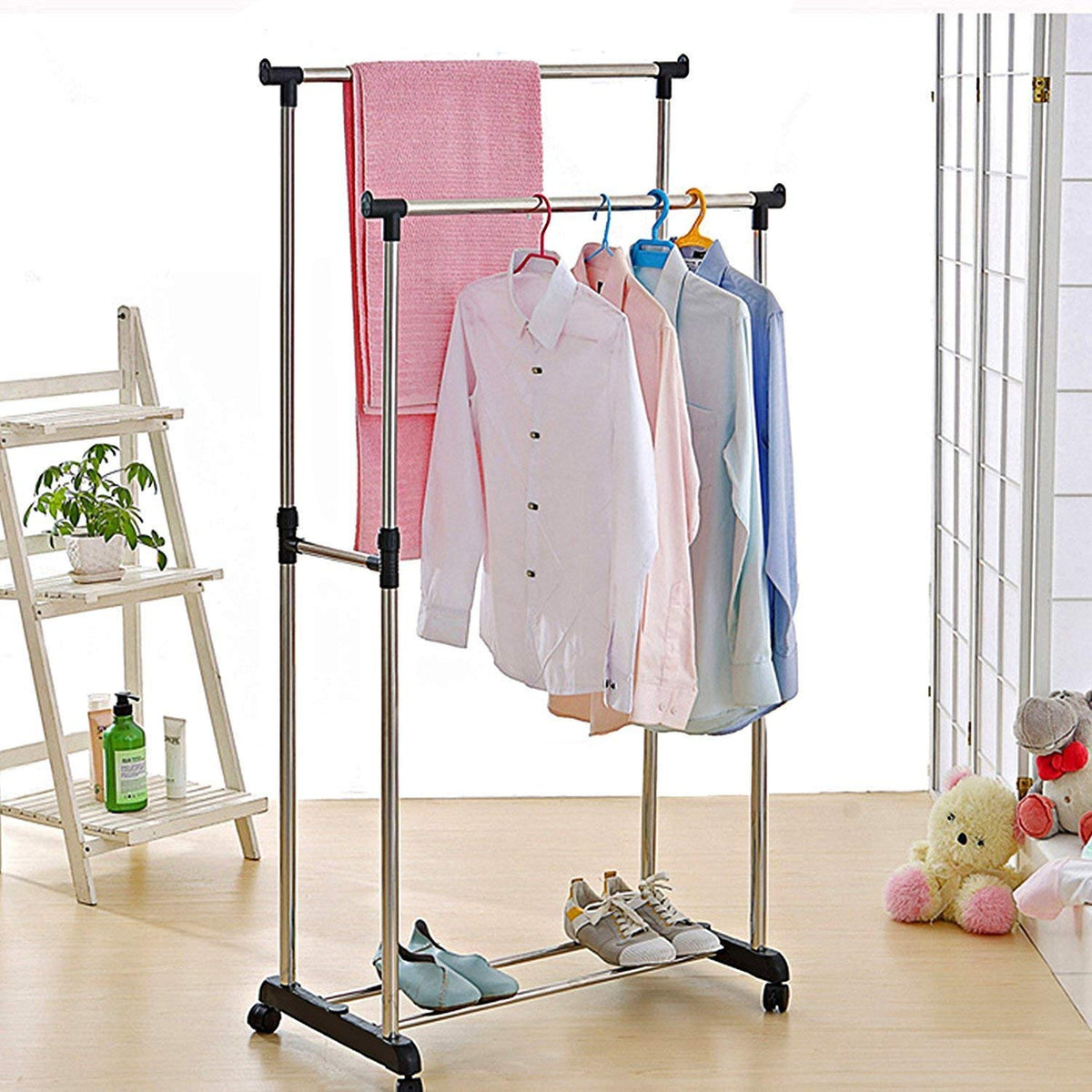 Lowes portable adjustable stainless steel rack clothes hanger pole