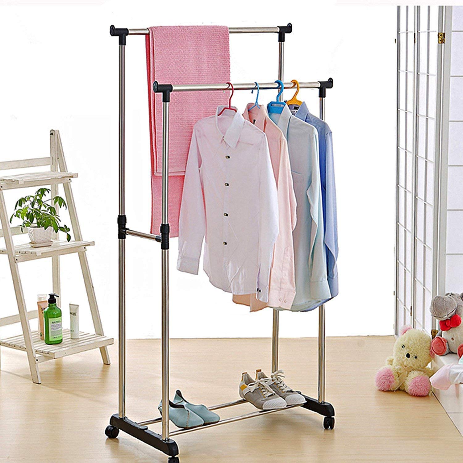 Lowes portable adjustable stainless steel rack clothes hanger pole