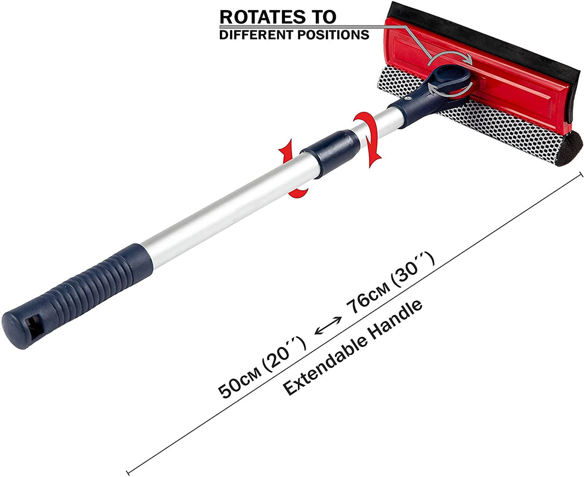 2-in-1 Window Cleaner Sponge and Soft Rubber Strip With Telescopic Extension Pole