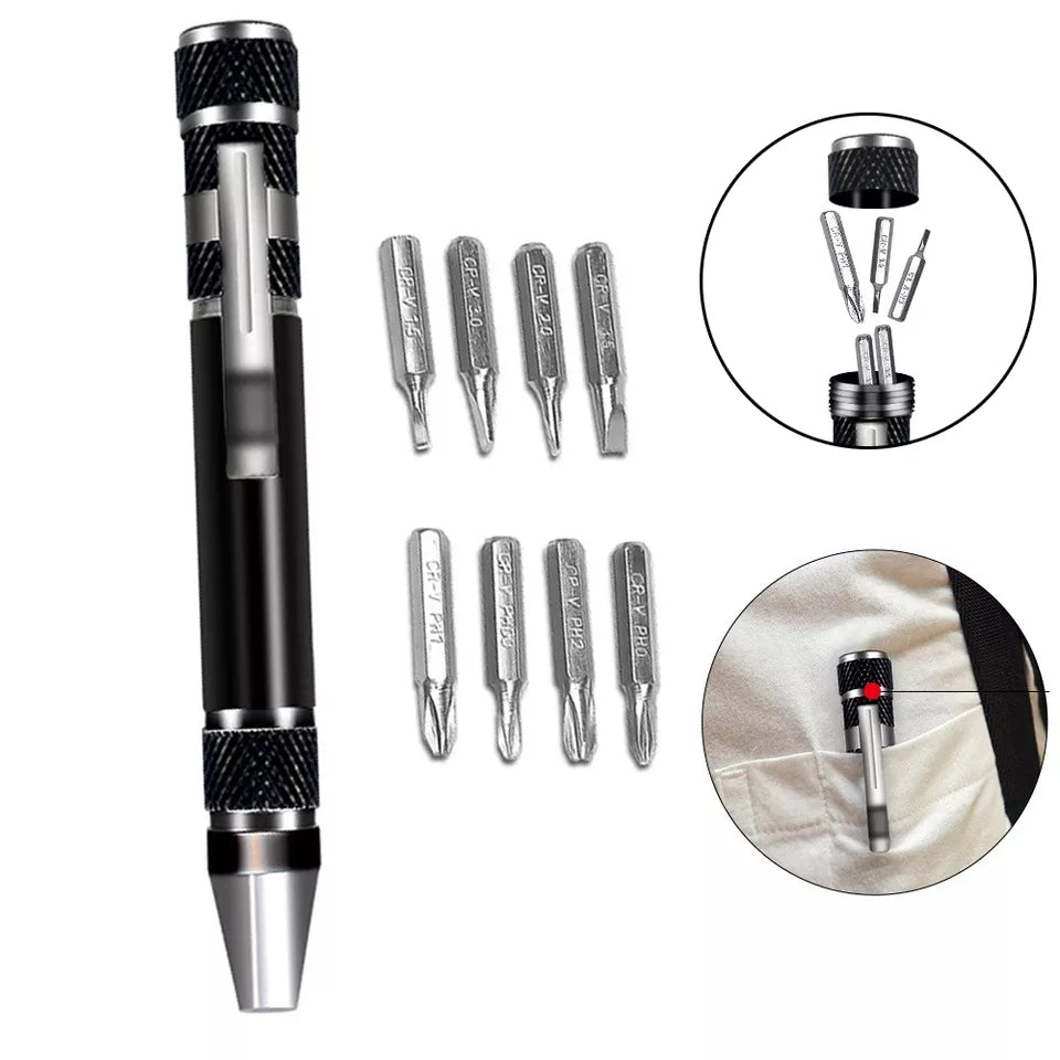 Multifunction 8 in 1 Mini Aluminum Precision Pen Screw Driver