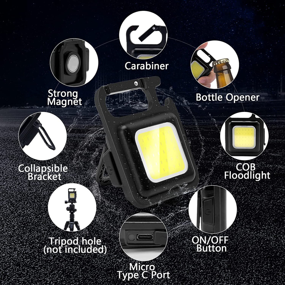 LED Powerful Rechargeable COB Keychain Flashlight