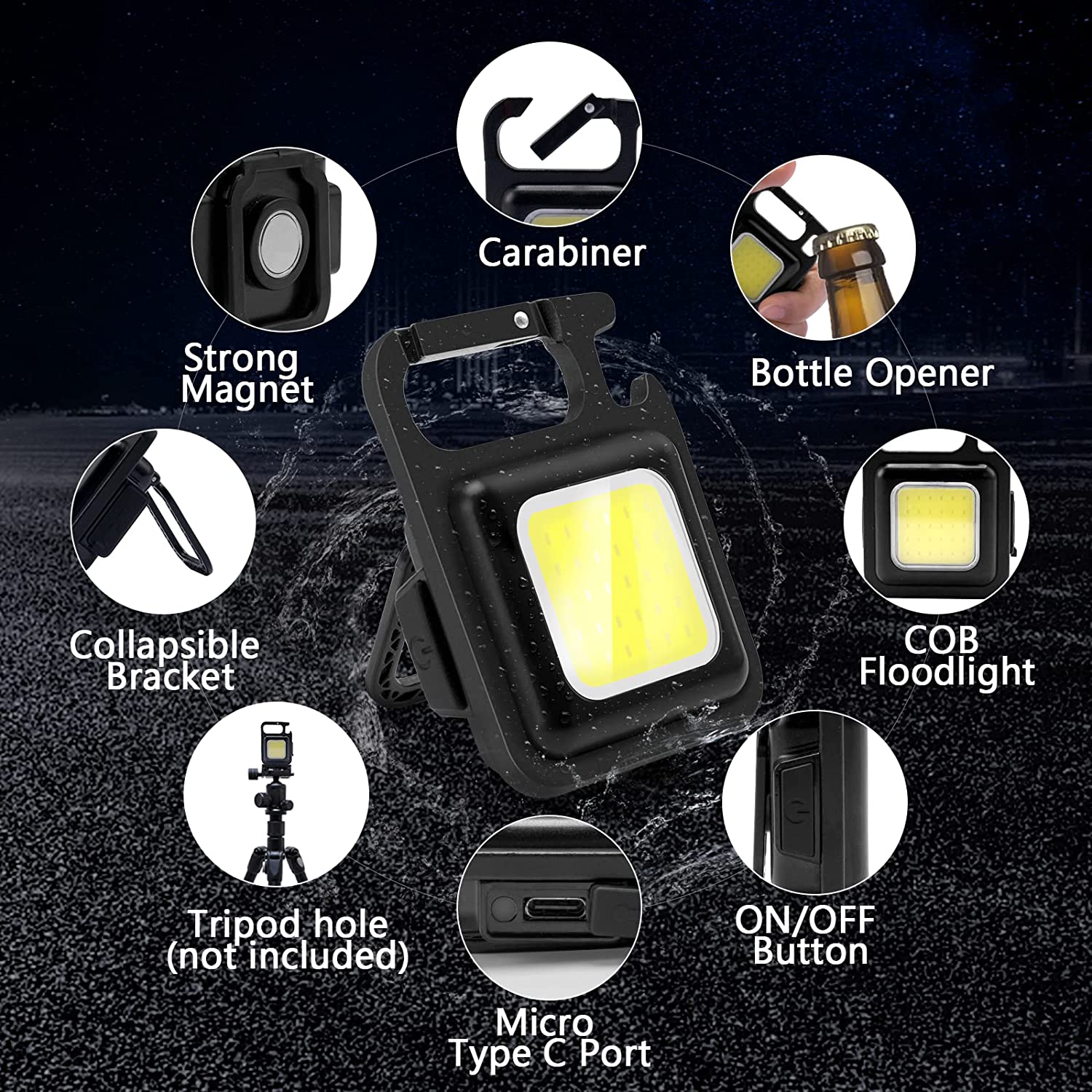 LED Powerful Rechargeable COB Keychain Flashlight