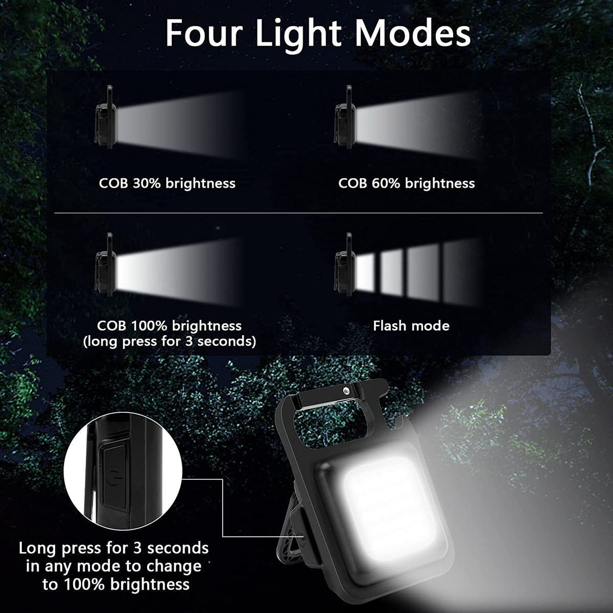 LED Powerful Rechargeable COB Keychain Flashlight