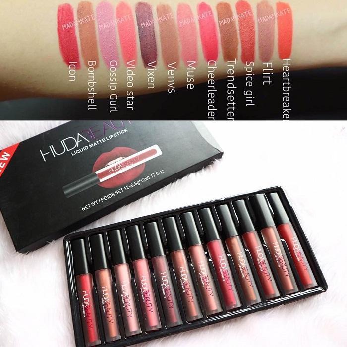 Huda Beauty Liquid Matte Lipstick & Lip Gloss Tray (Set Of 12)